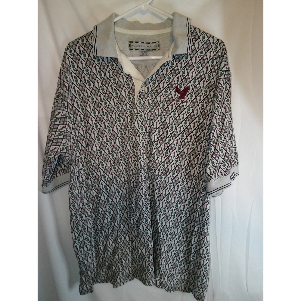 Vintage Nicklaus Golf Polo Shirt Diamond Pattern Eagle Crest Logo Mens‎ XL